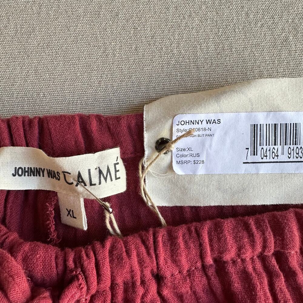 Johnny Was Calme Red Gauze Cotton Boho Beach High Slit Pant BNWT - Picture 3 of 6